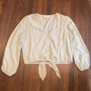 Wayf Sage Green Lace Trim Blouse